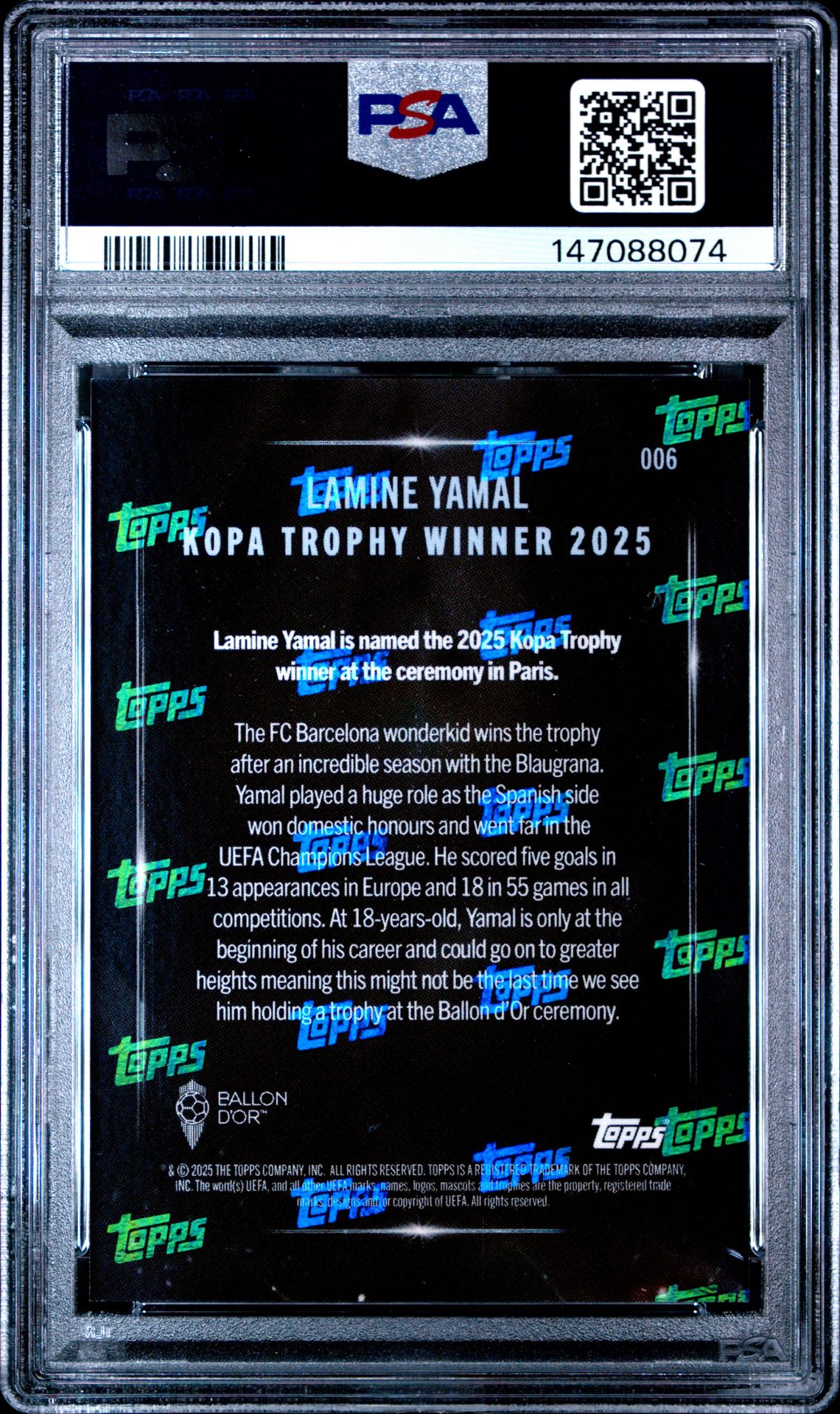 2025 Topps Now Ballon D'or Lamine Yamal #6 Gem Mt 10 back