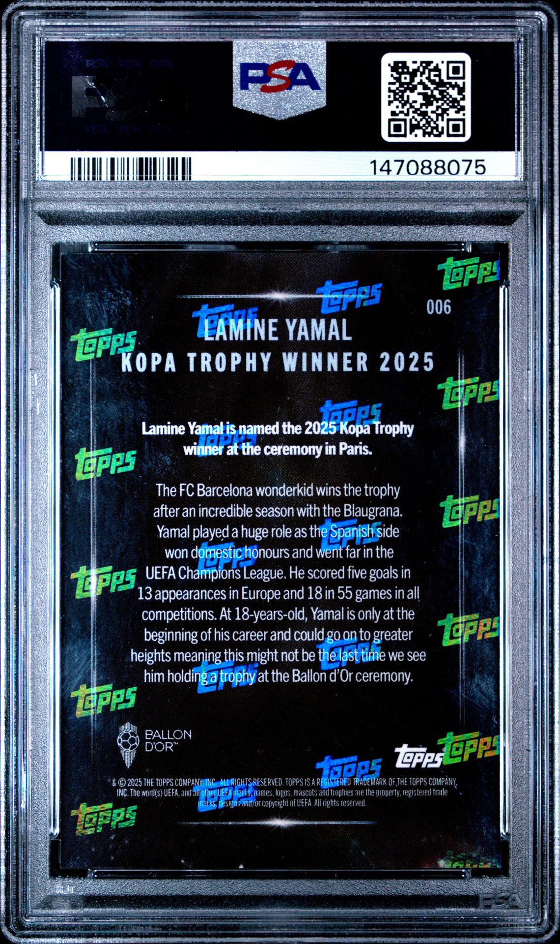 2025 Topps Now Ballon D'or Lamine Yamal #6 Gem Mt 10 back
