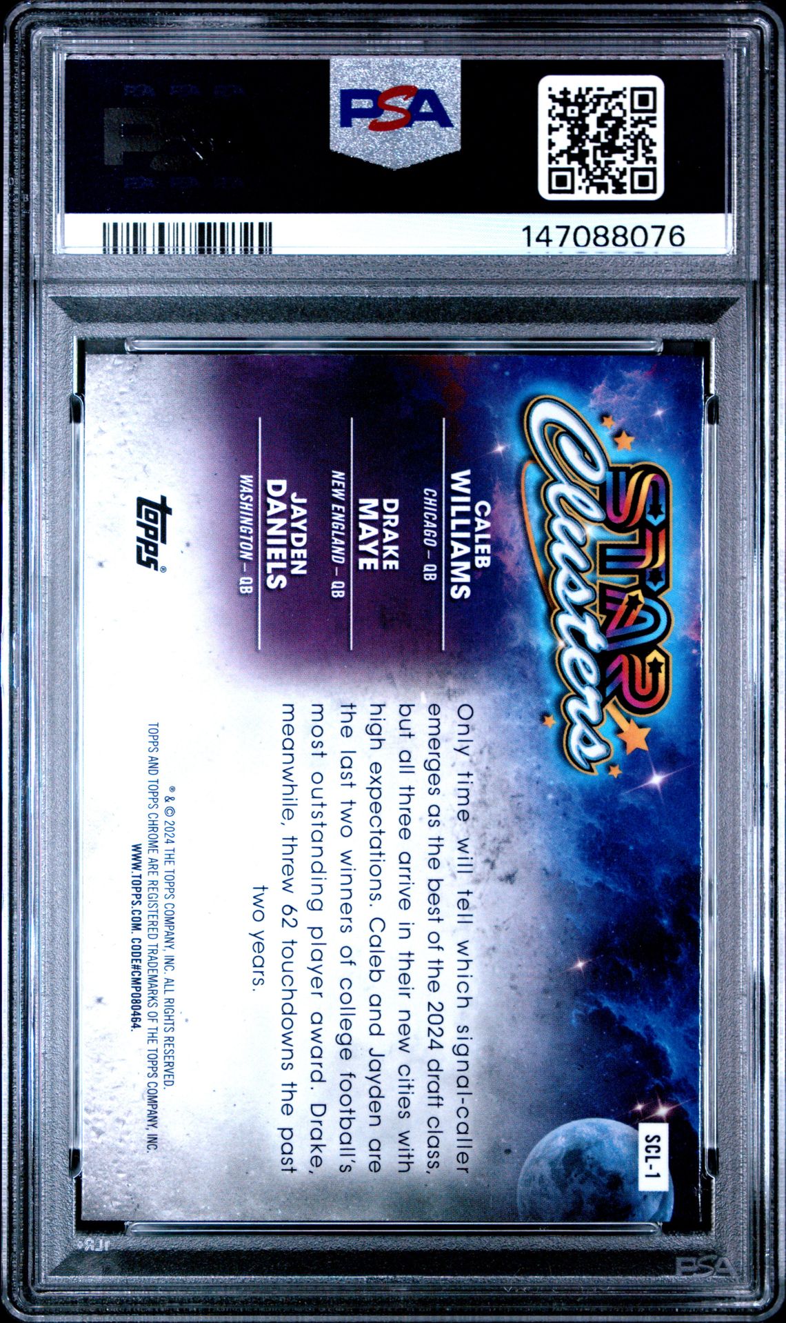 2024 Topps Cosmic Chrome Star Clusters Williams/Maye/Daniels #1 Gem Mt 10 back view - PSA certificate #147088076