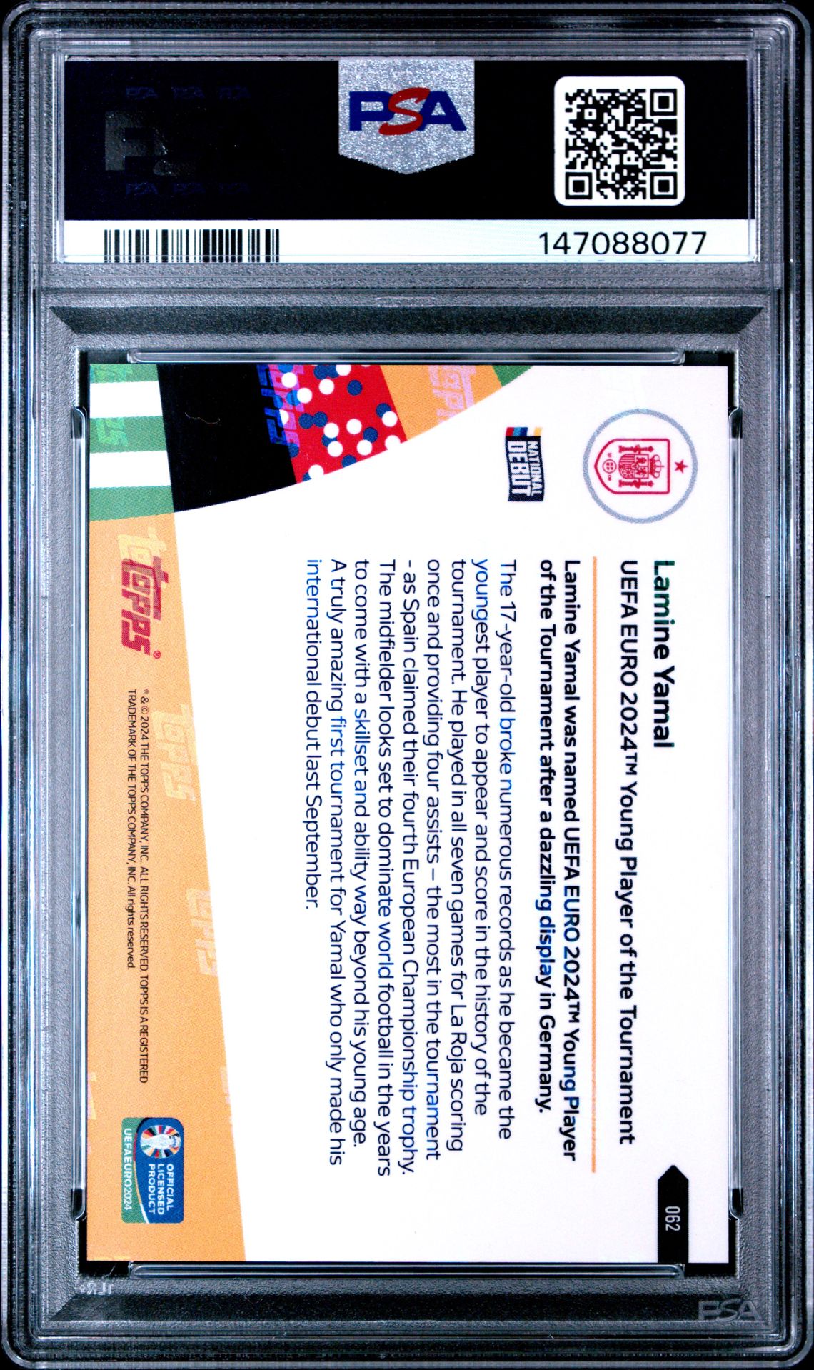 2024 Topps Now Uefa Euro Lamine Yamal #62 Gem Mt 10 back