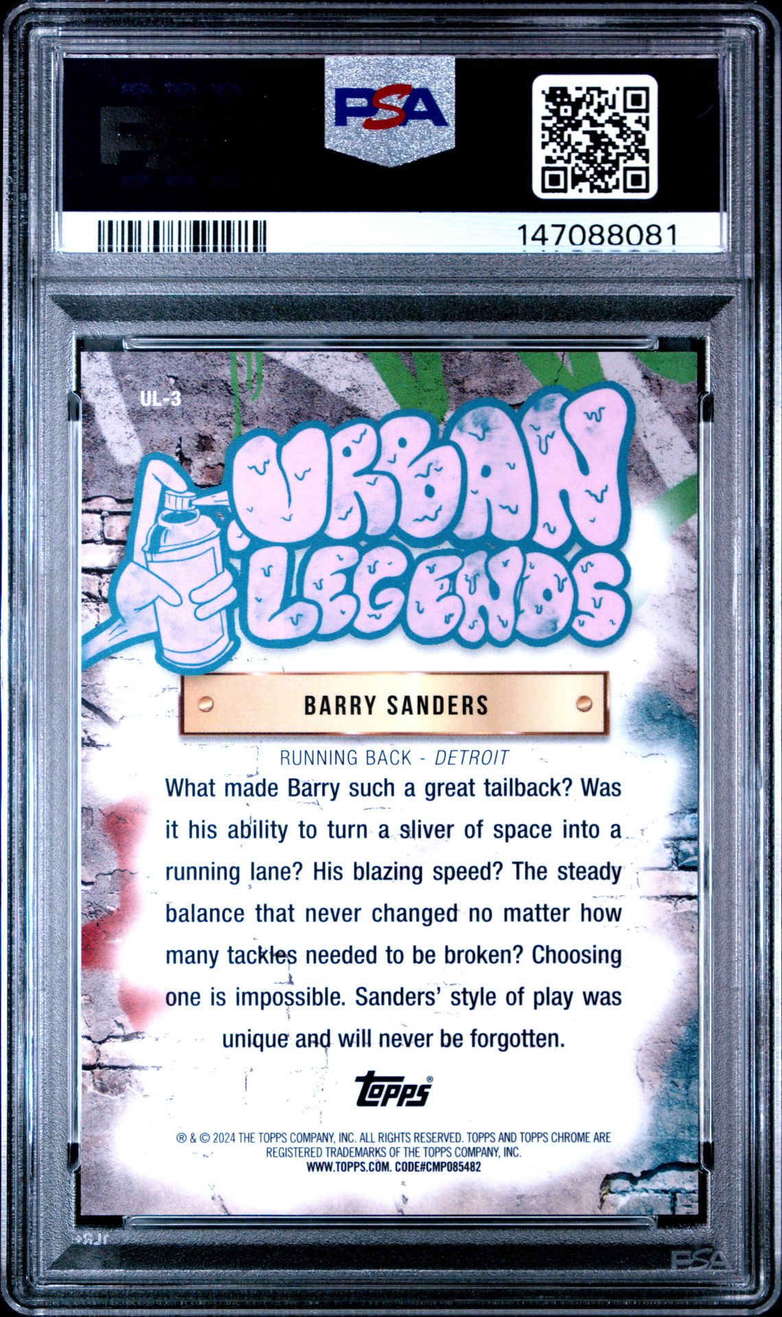 2024 Topps Chrome Urban Legends Barry Sanders #Ul3 Gem Mt 10 back