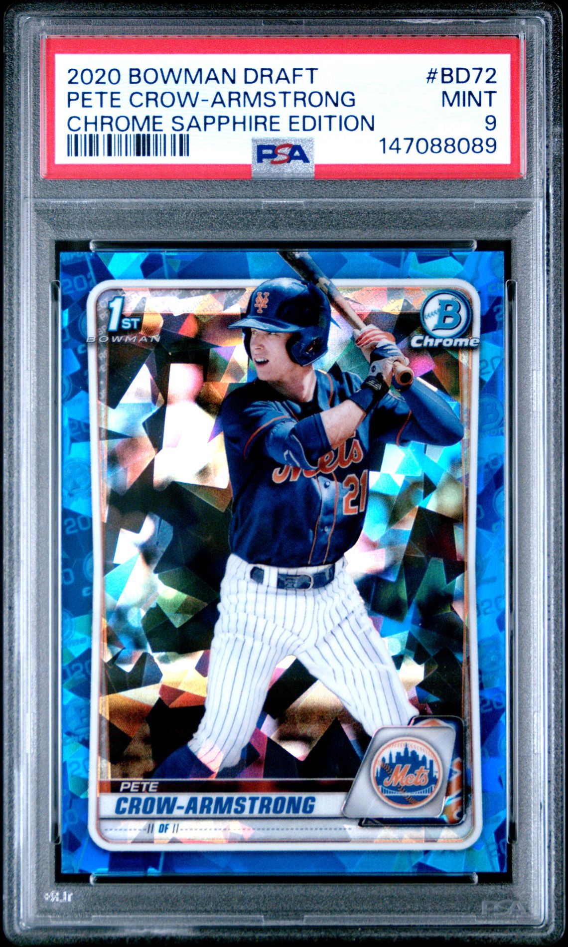 2020 Bowman Draft Chrome Sapphire Edition Pete Crow-Armstrong #Bd72 (Chrome Sapphire Edition) Mint 9 front