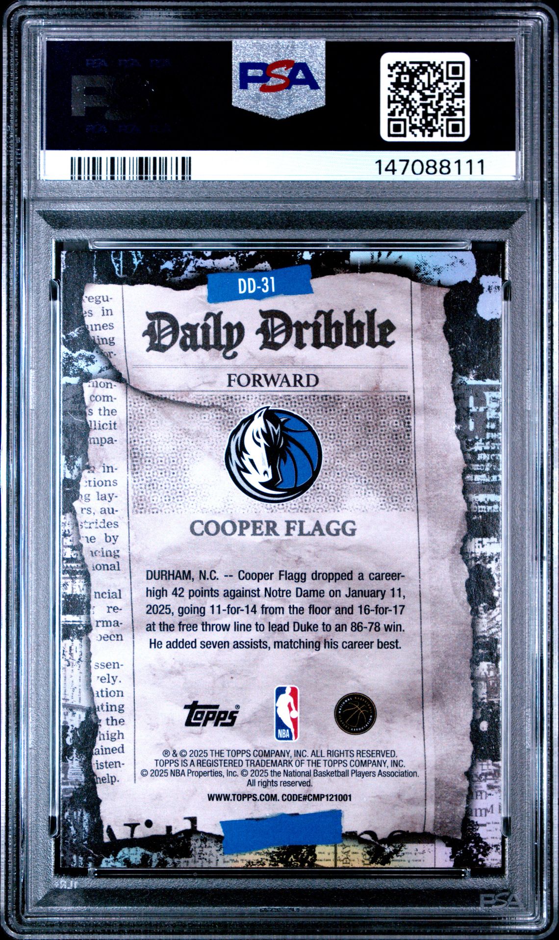2025 Topps The Daily Dribble Cooper Flagg #Dd-31 Mint 9 back