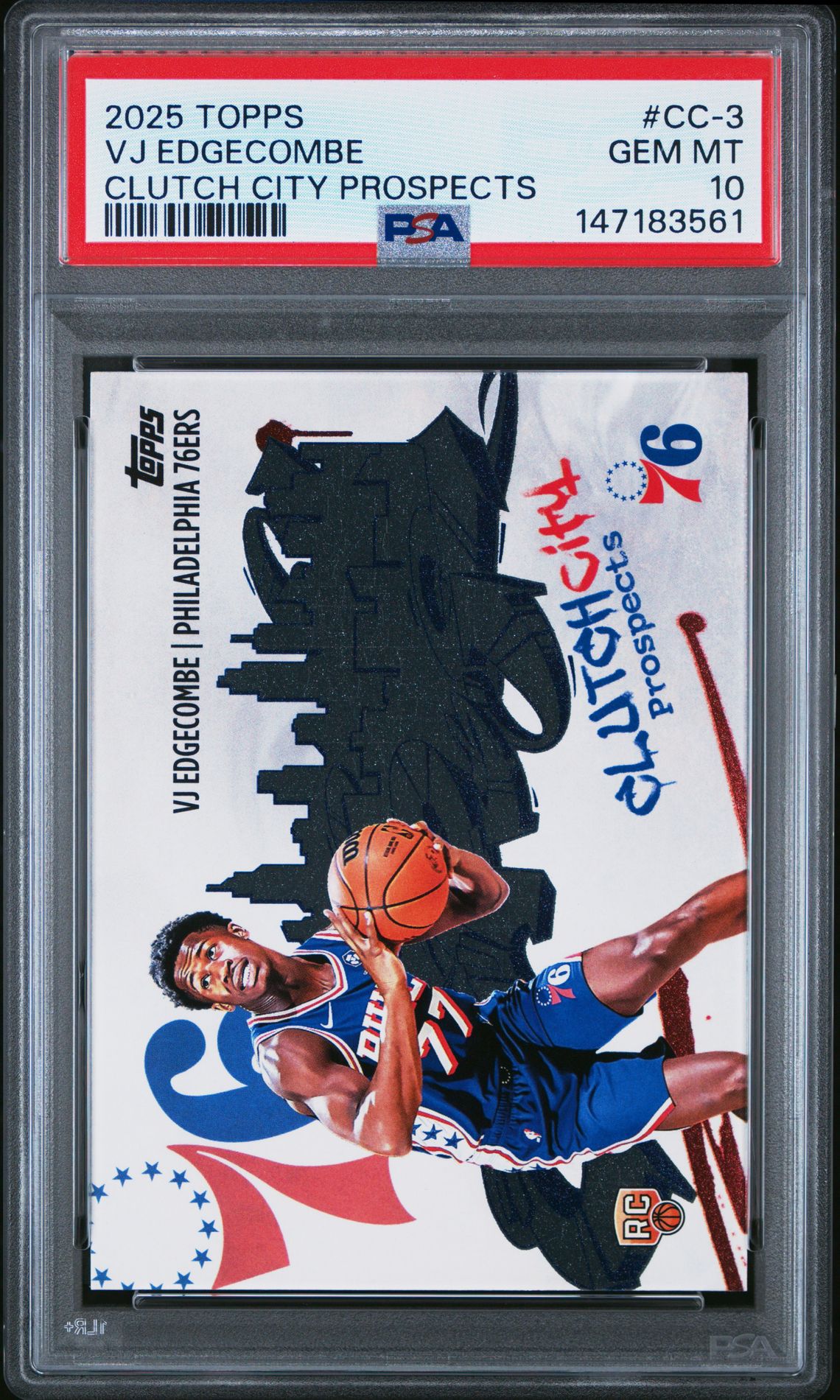 2025 Topps Clutch City Prospects Vj Edgecombe #Cc-3 Gem Mt 10 front view - PSA graded GEM MT 10