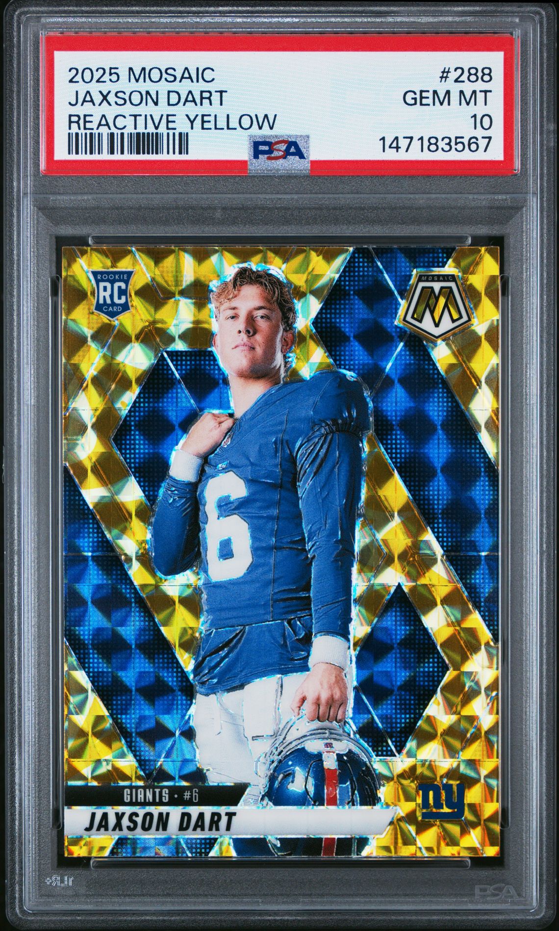 2025 Panini Mosaic Jaxson Dart #288 (Reactive Yellow) Gem Mt 10 front