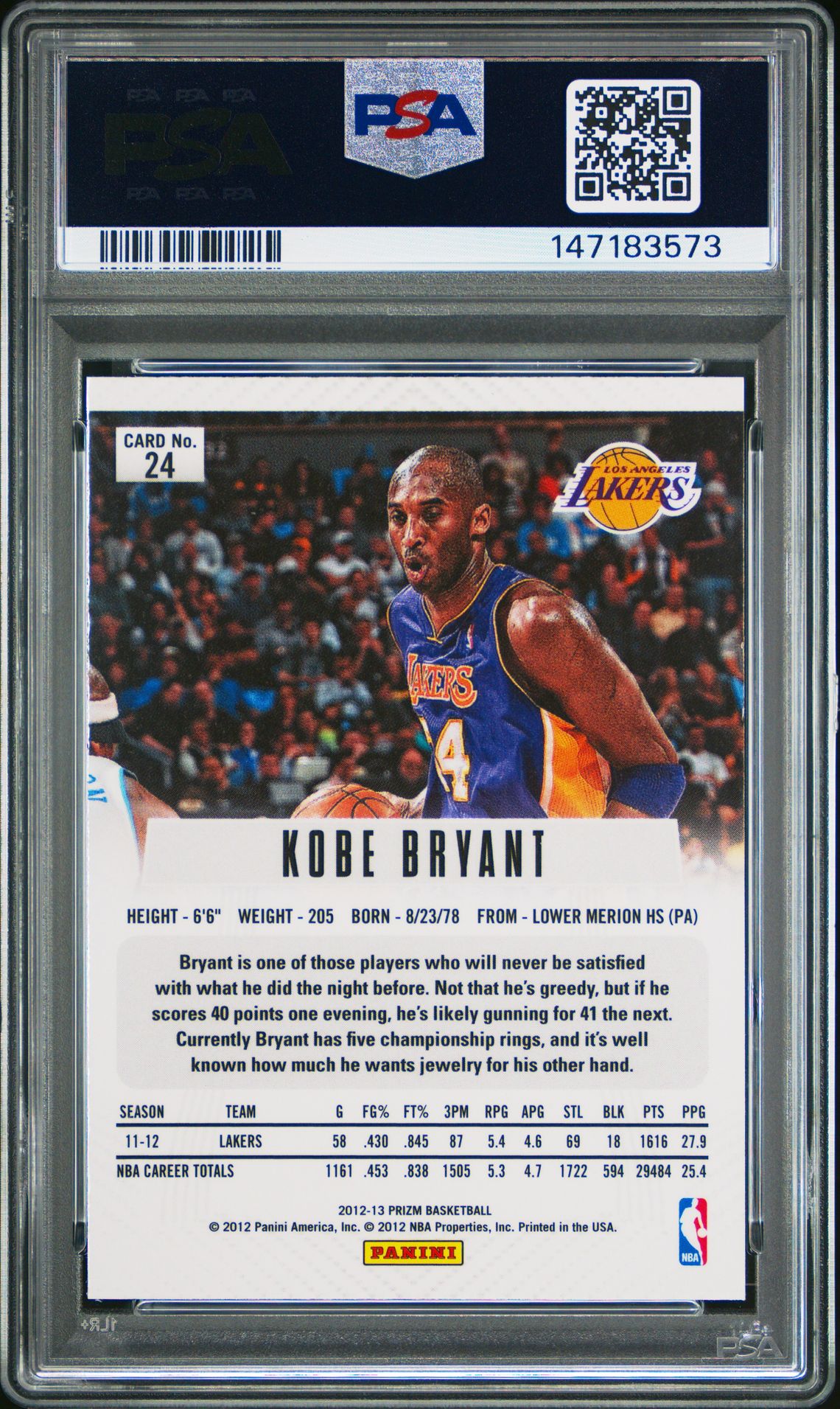 2012 Panini Prizm Kobe Bryant #24 Mint 9 back