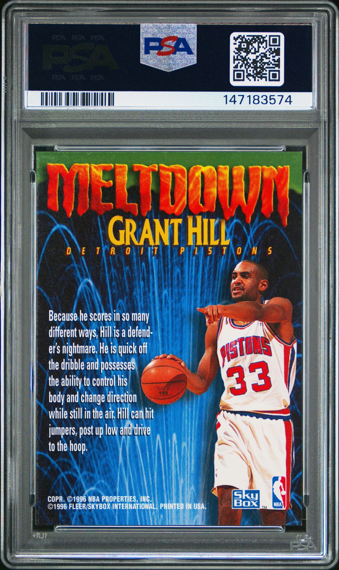 1995 Skybox Premium Grant Hill (Meltdown Exchange) Nm-Mt 8 back