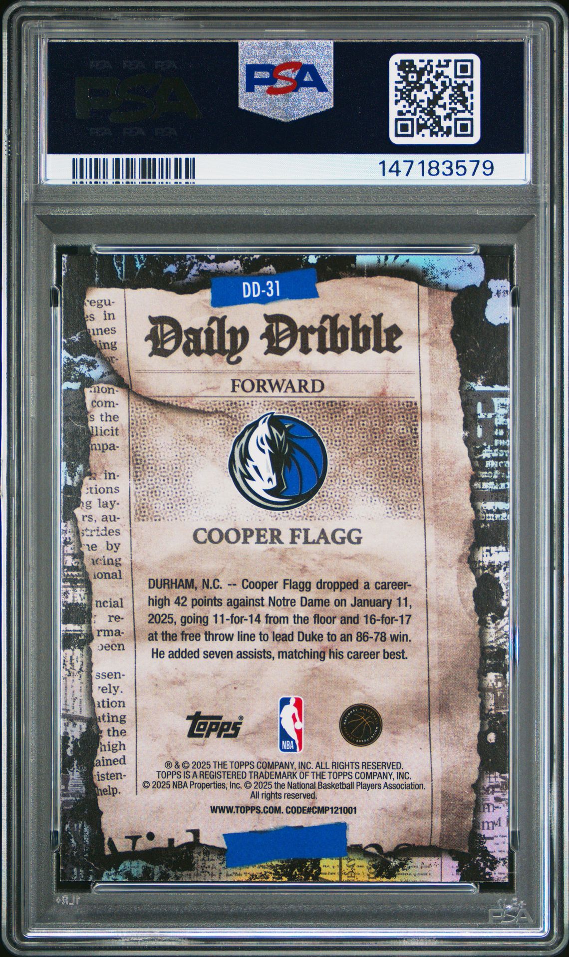 2025 Topps The Daily Dribble Cooper Flagg #Dd-31 Mint 9 back