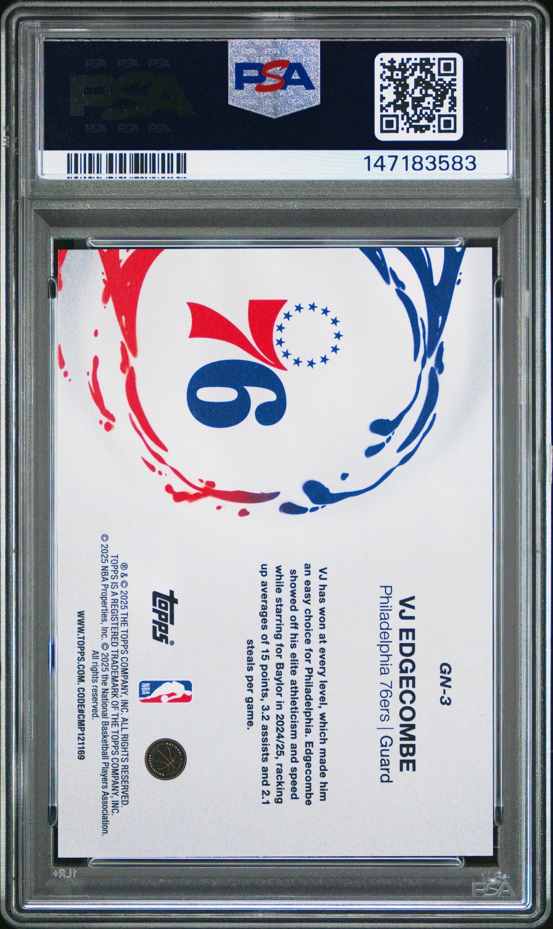 2025 Topps Generation Now Vj Edgecombe #Gn-3 (Generation Now-Holo Foil) Gem Mt 10 back