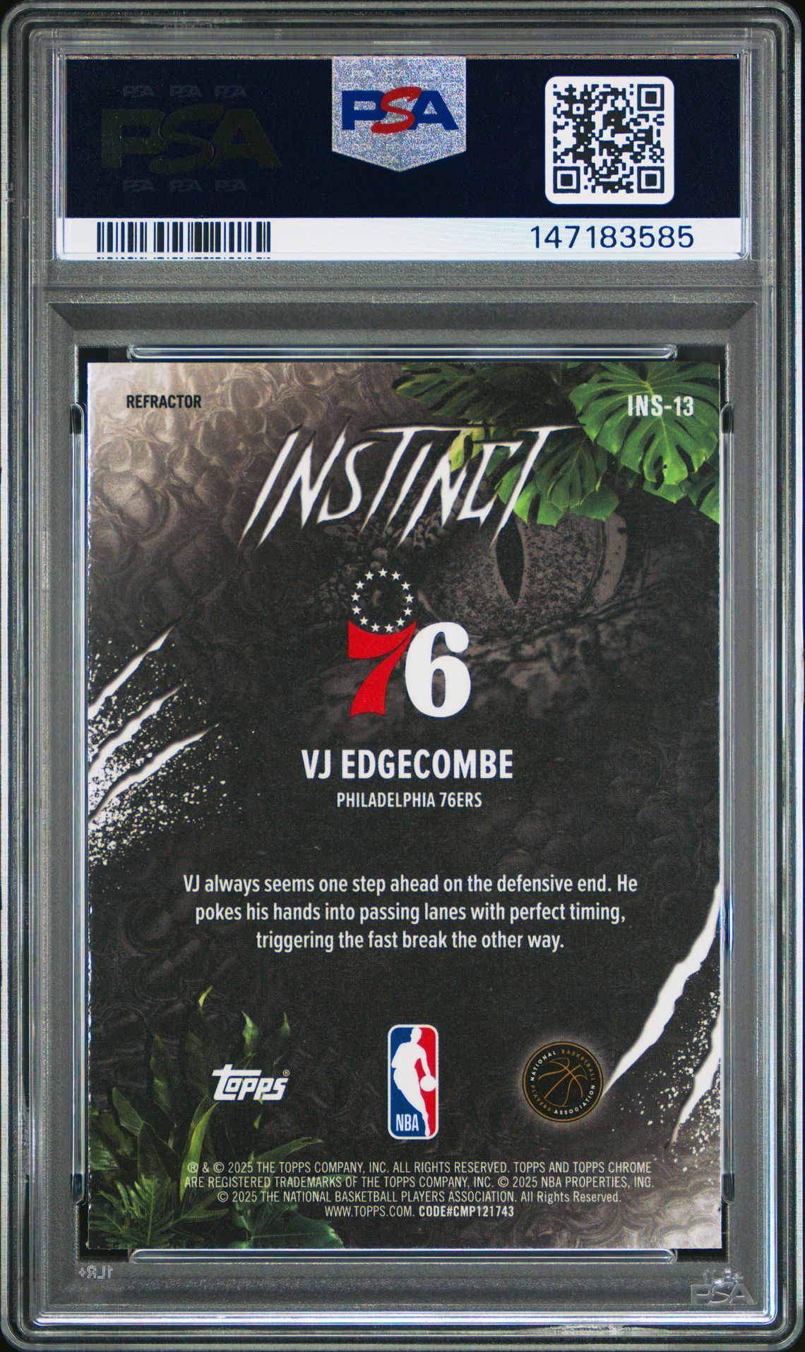 2025 Topps Chrome Instinct Vj Edgecombe #Ins-13 (Instinct-Refractor) Gem Mt 10 back