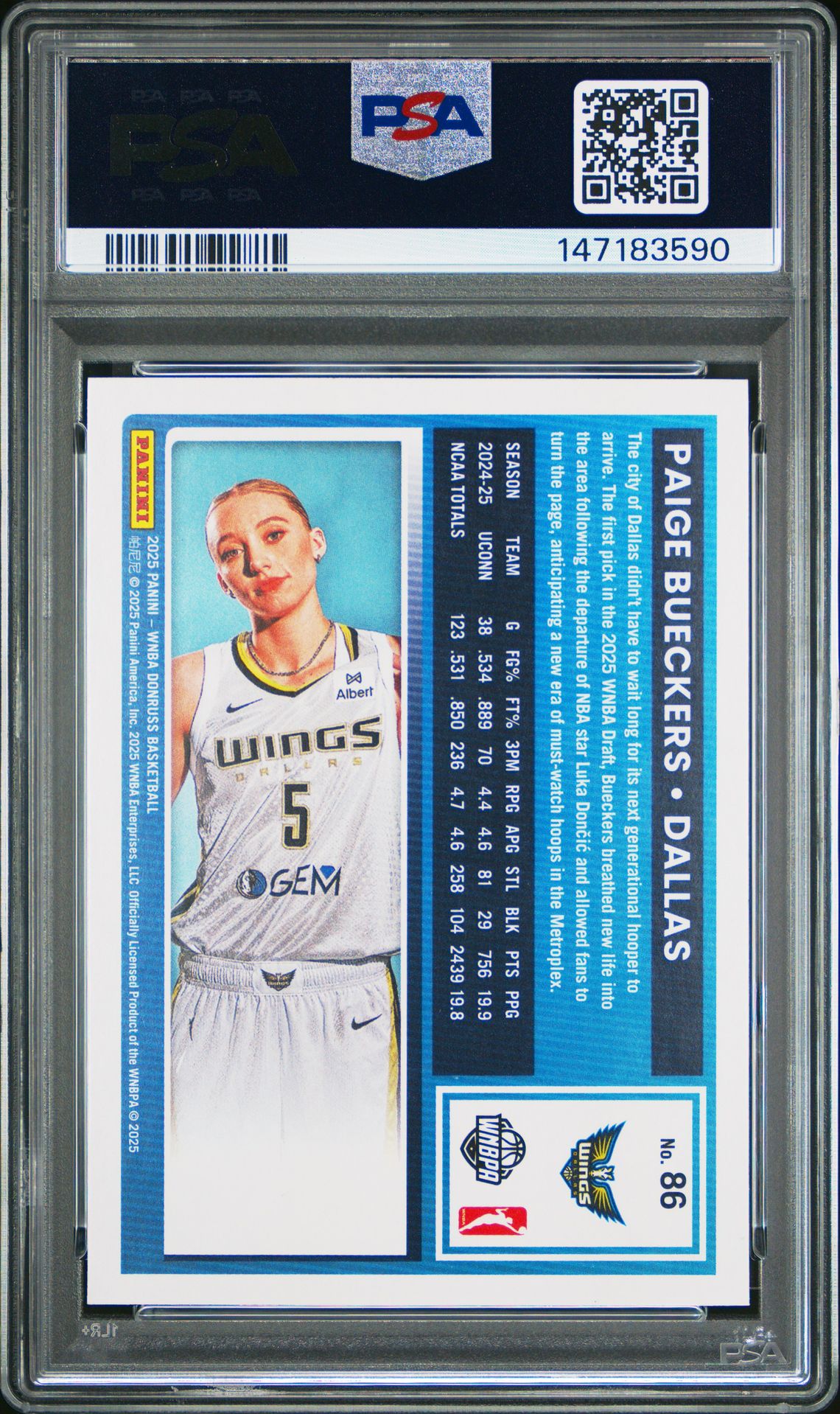 2025 Panini Donruss Wnba Paige Bueckers #86 Mint 9 back