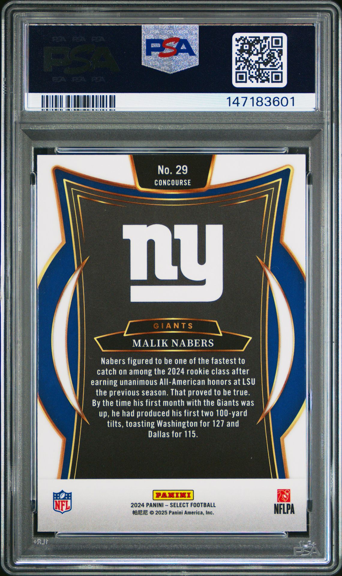 2024 Panini Select Malik Nabers #29 Mint 9 back