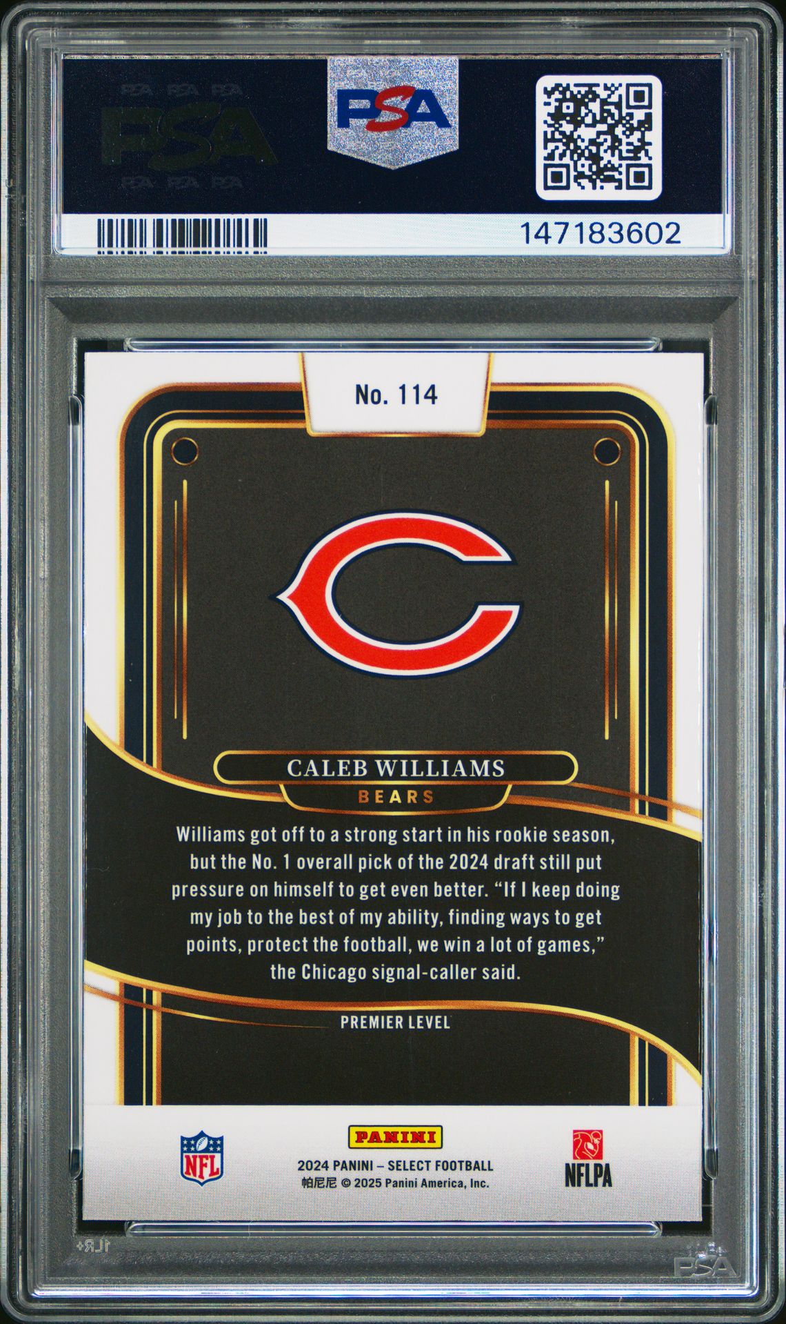 2024 Panini Select Caleb Williams #114 Mint 9 back