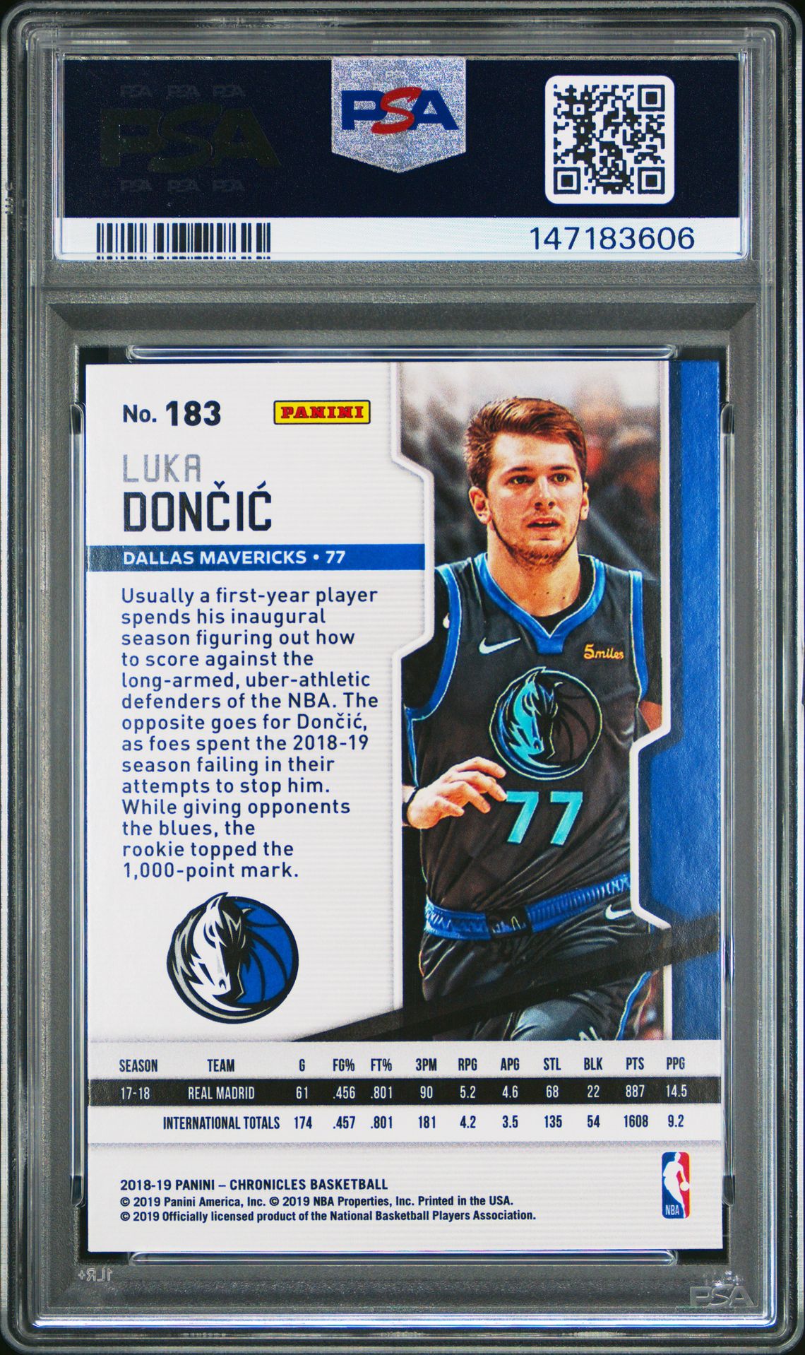 2018 Panini Chronicles Luka Doncic #183 Mint 9 back