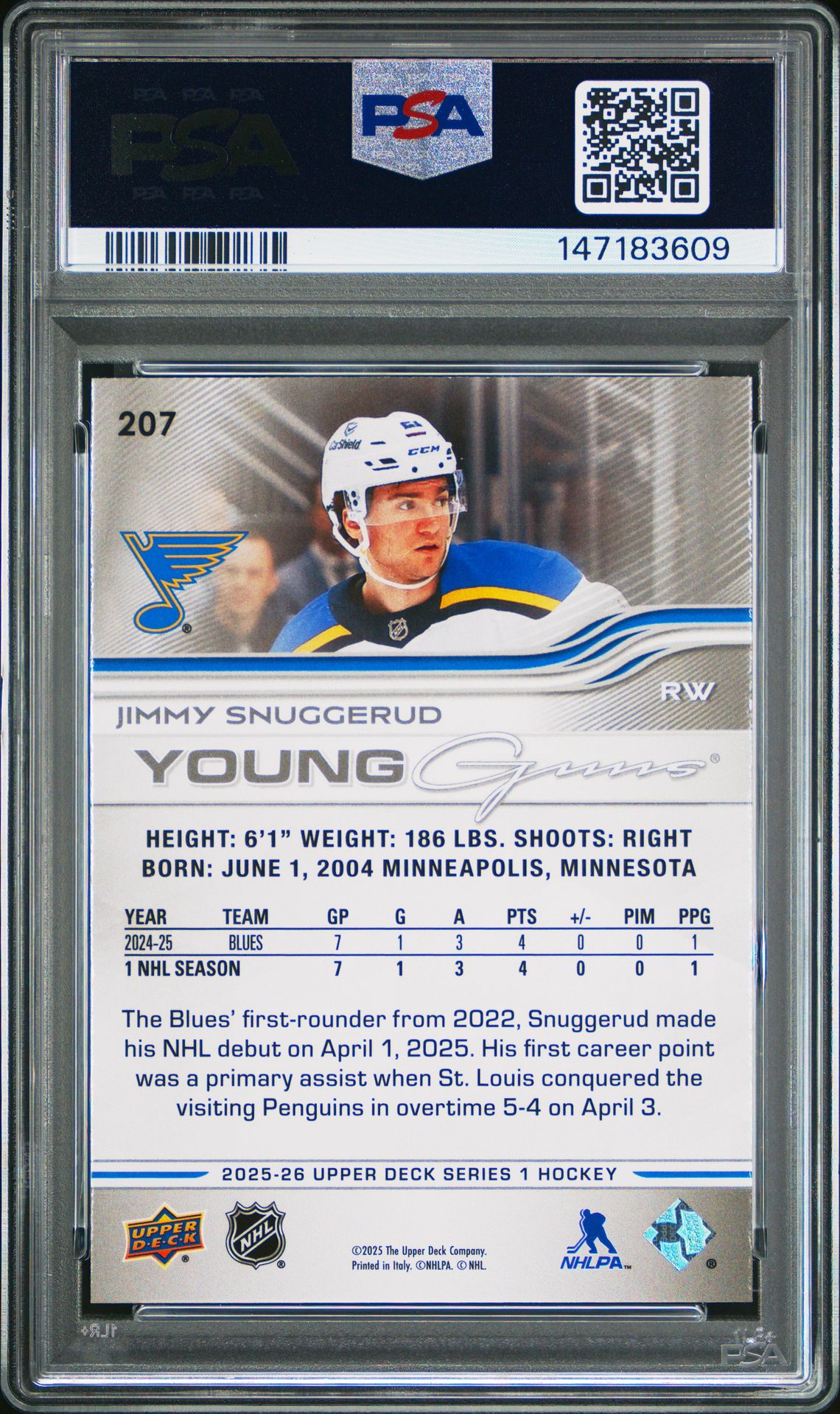 2025 Upper Deck Jimmy Snuggerud #207 Nm 7 back