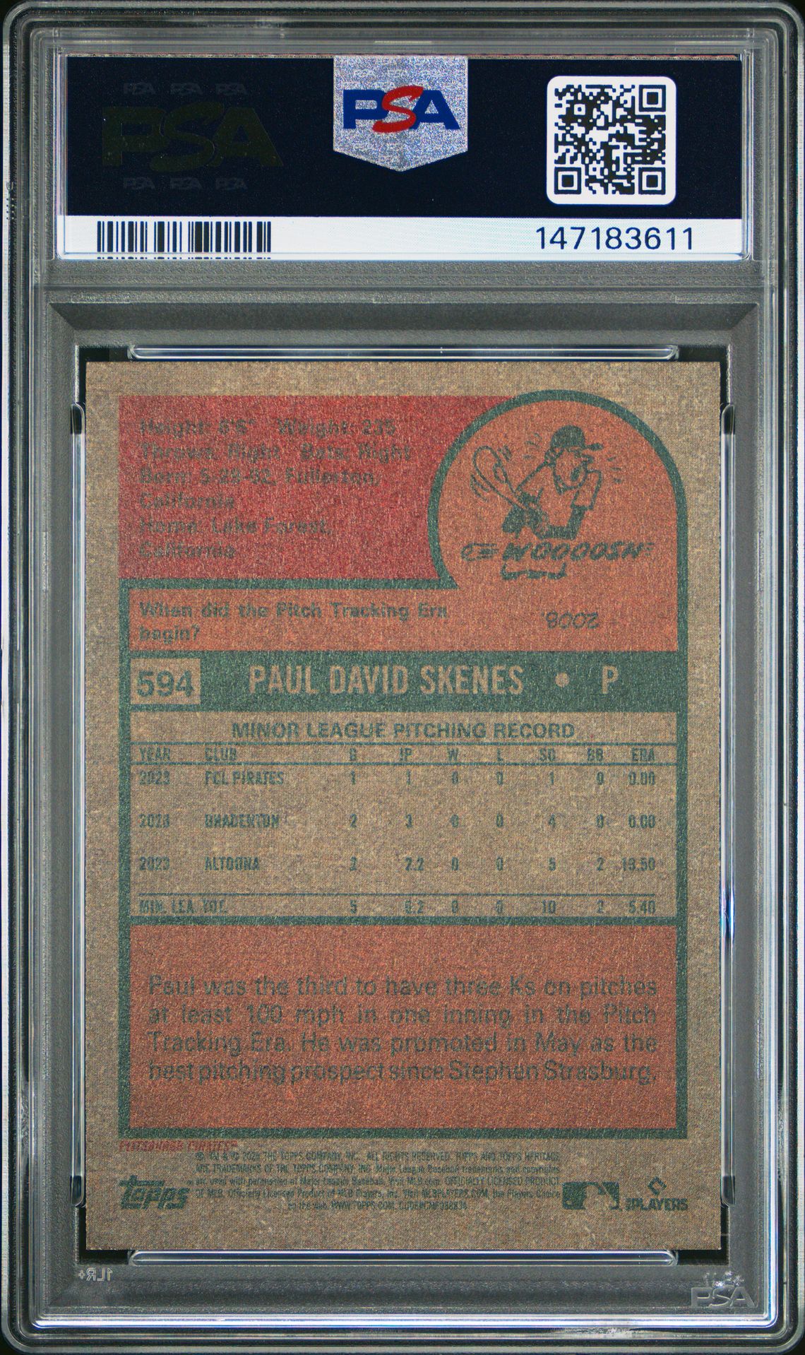 2024 Topps Heritage Paul Skenes #594 Gem Mt 10 back