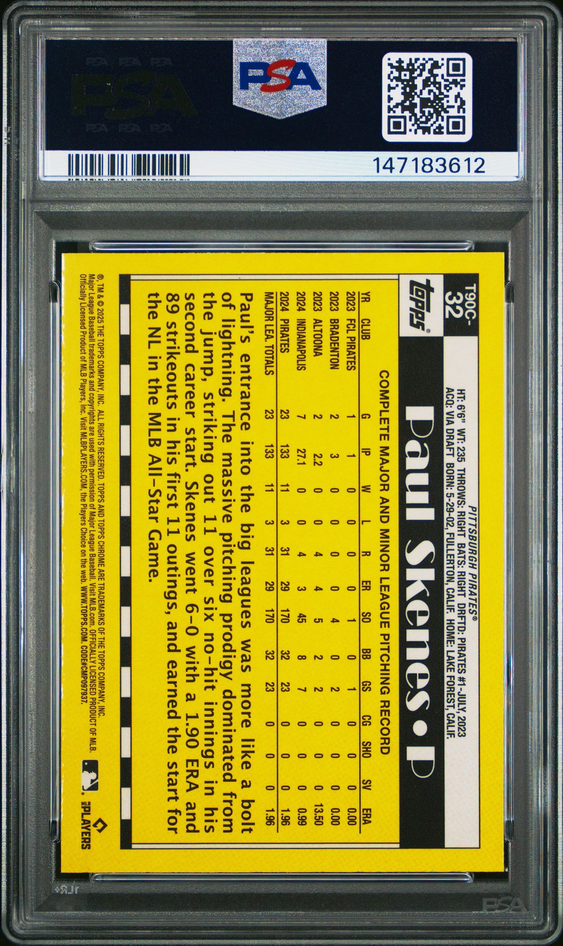 2025 Topps Silver Pack 1990 Chrome Promo Paul Skenes #32 Mint 9 back