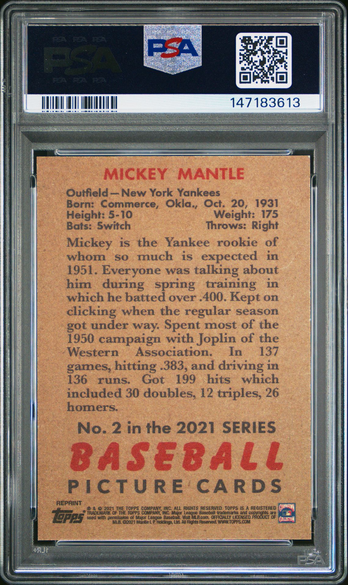 2021 Topps X Mickey Mantle Collection Mickey Mantle #2 Nm-Mt 8 back