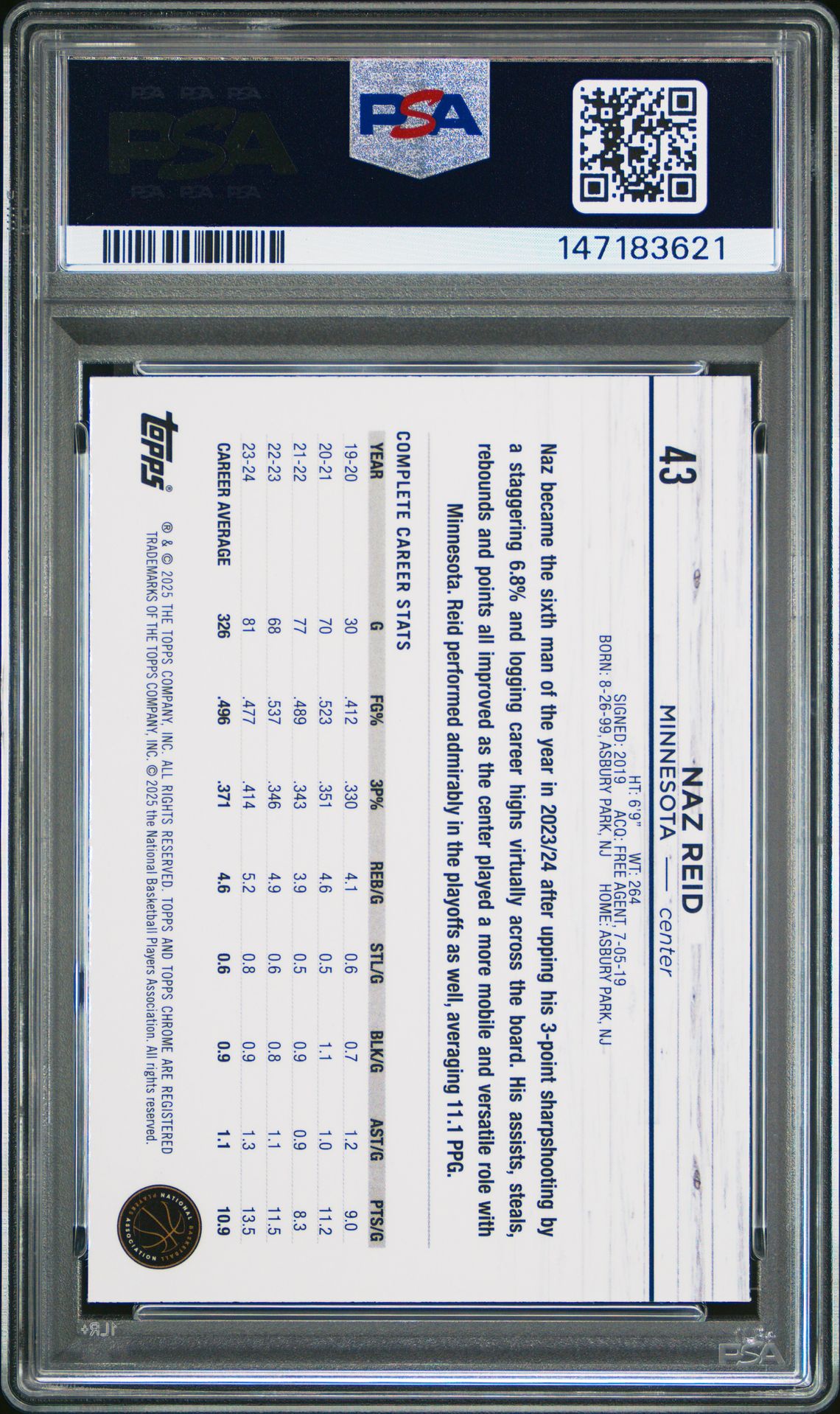 2024 Topps Chrome Naz Reid #43 (Aqua Refractor) Mint 9 back