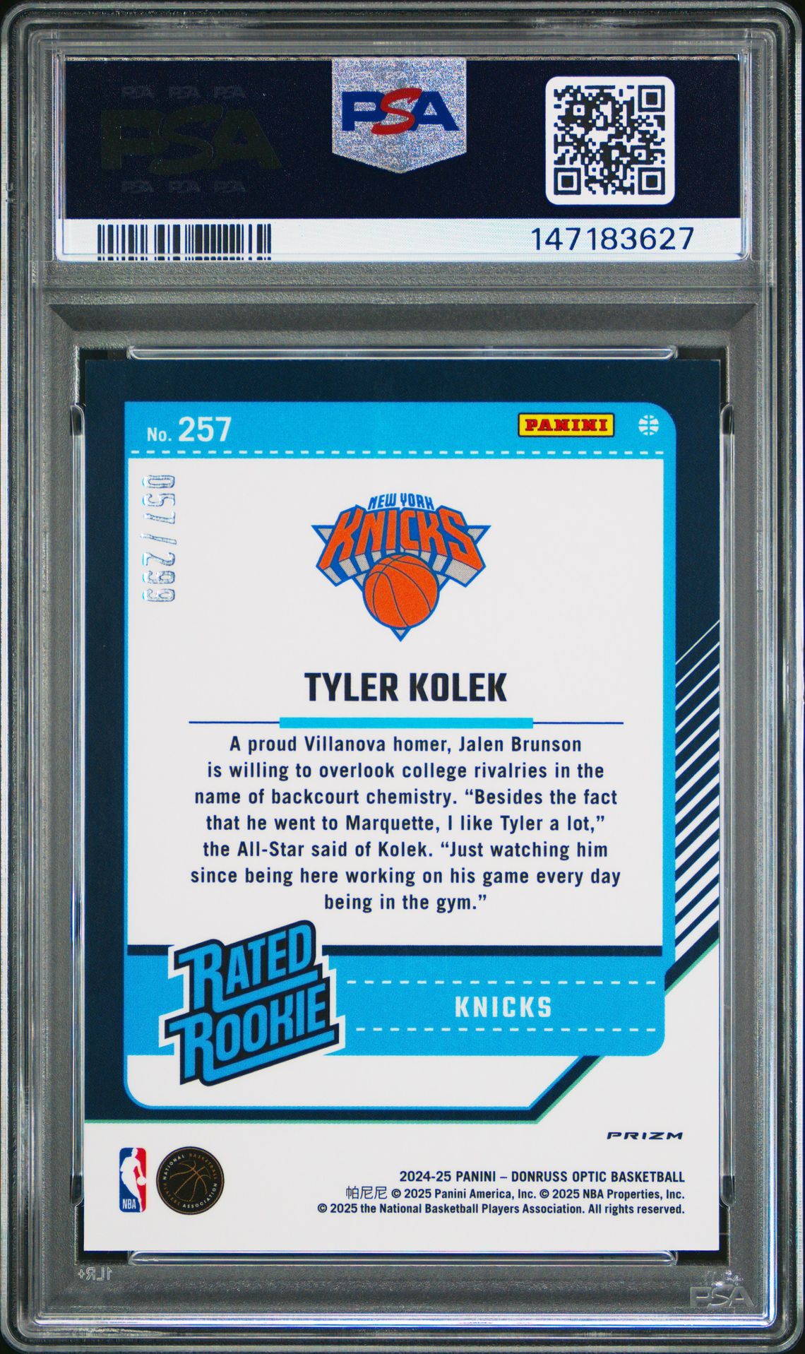2024 Panini Donruss Optic Tyler Kolek #257 (Orange Hyper) Mint 9 back