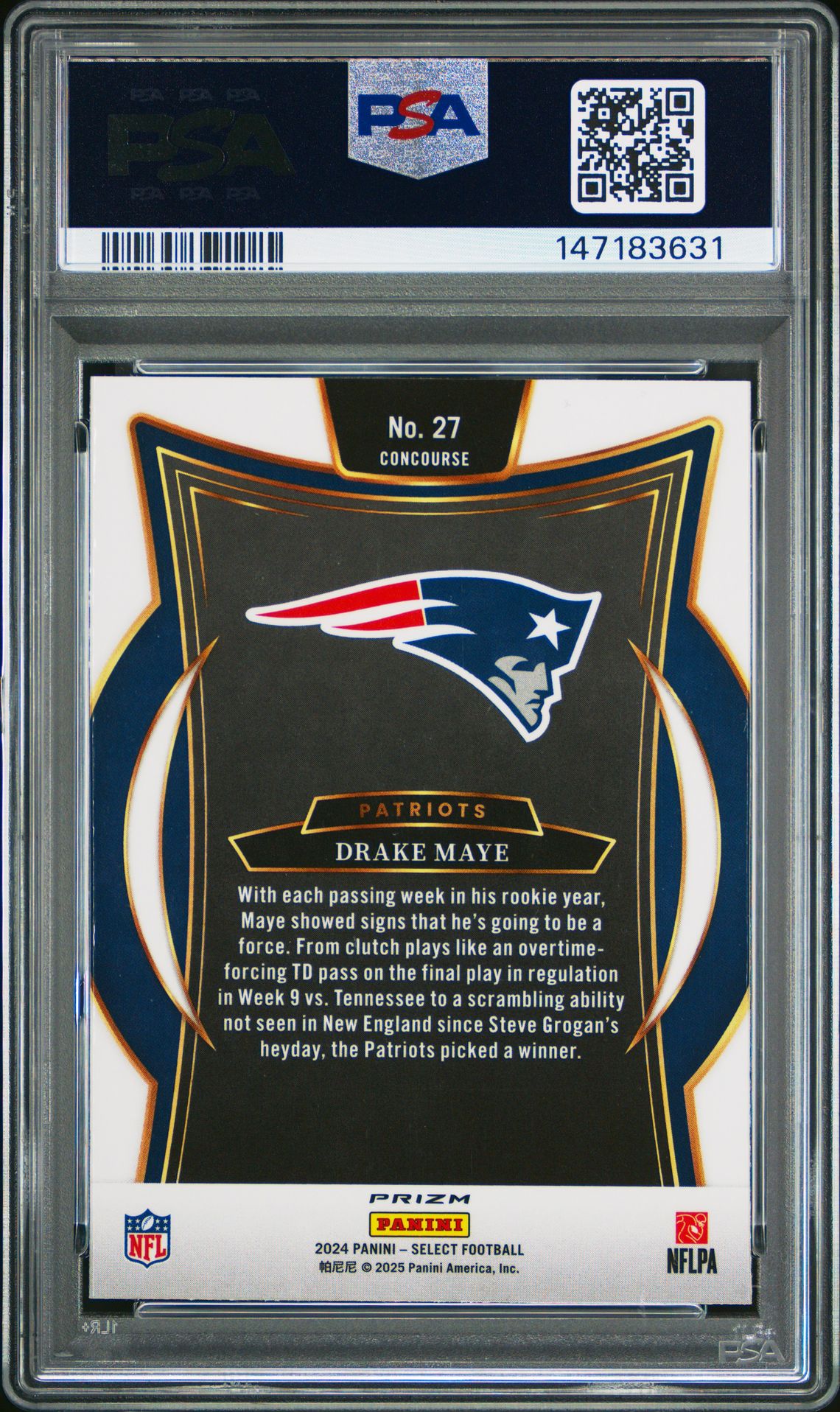 2024 Panini Select Drake Maye #27 (Black & Red Shock) Mint 9 back