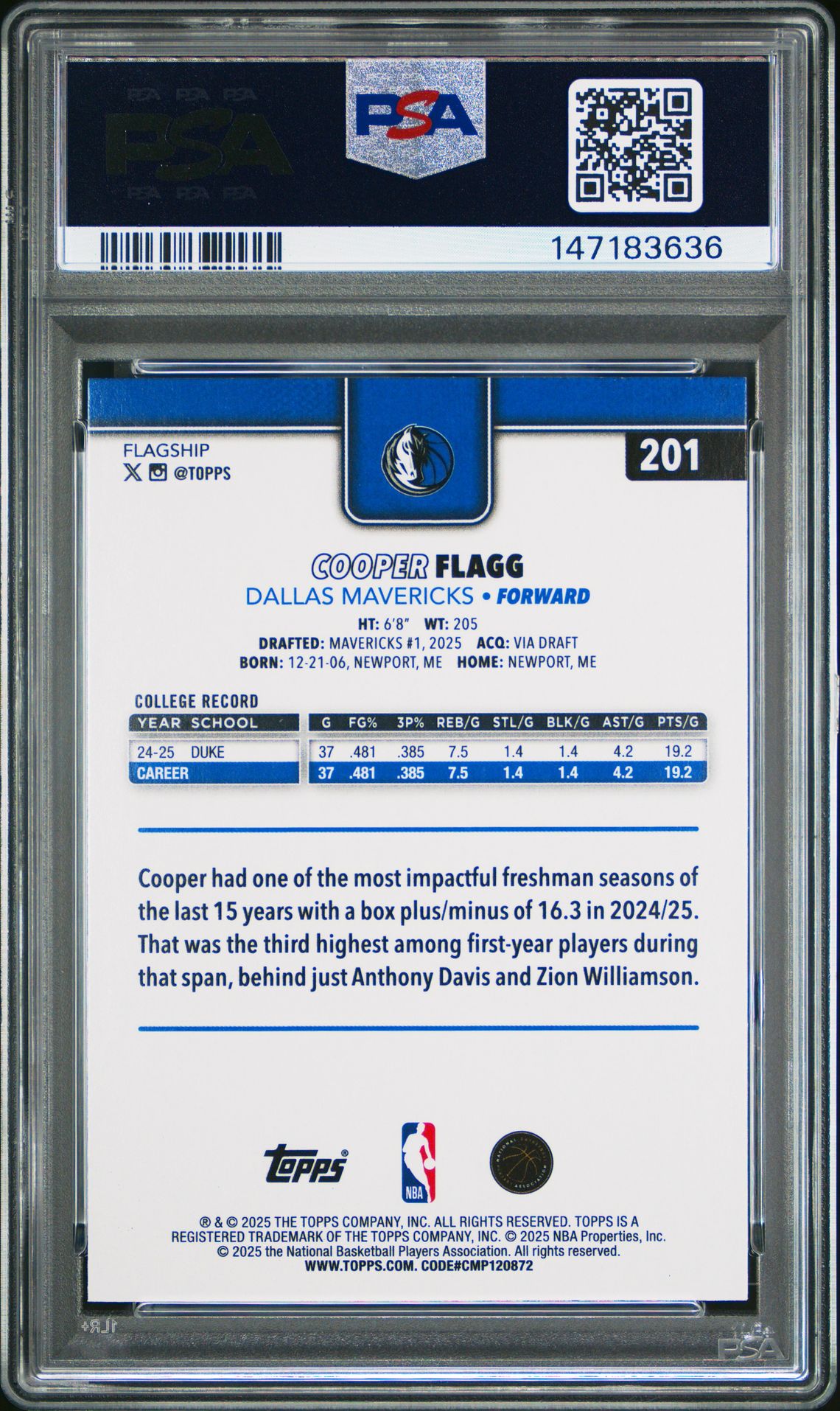 2025 Topps Cooper Flagg #201 (Rainbow Foilboard) Nm-Mt 8 back