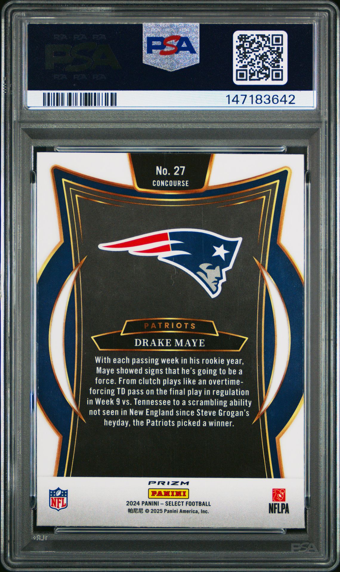 2024 Panini Select Drake Maye #27 (Red & Blue Shock) Gem Mt 10 back