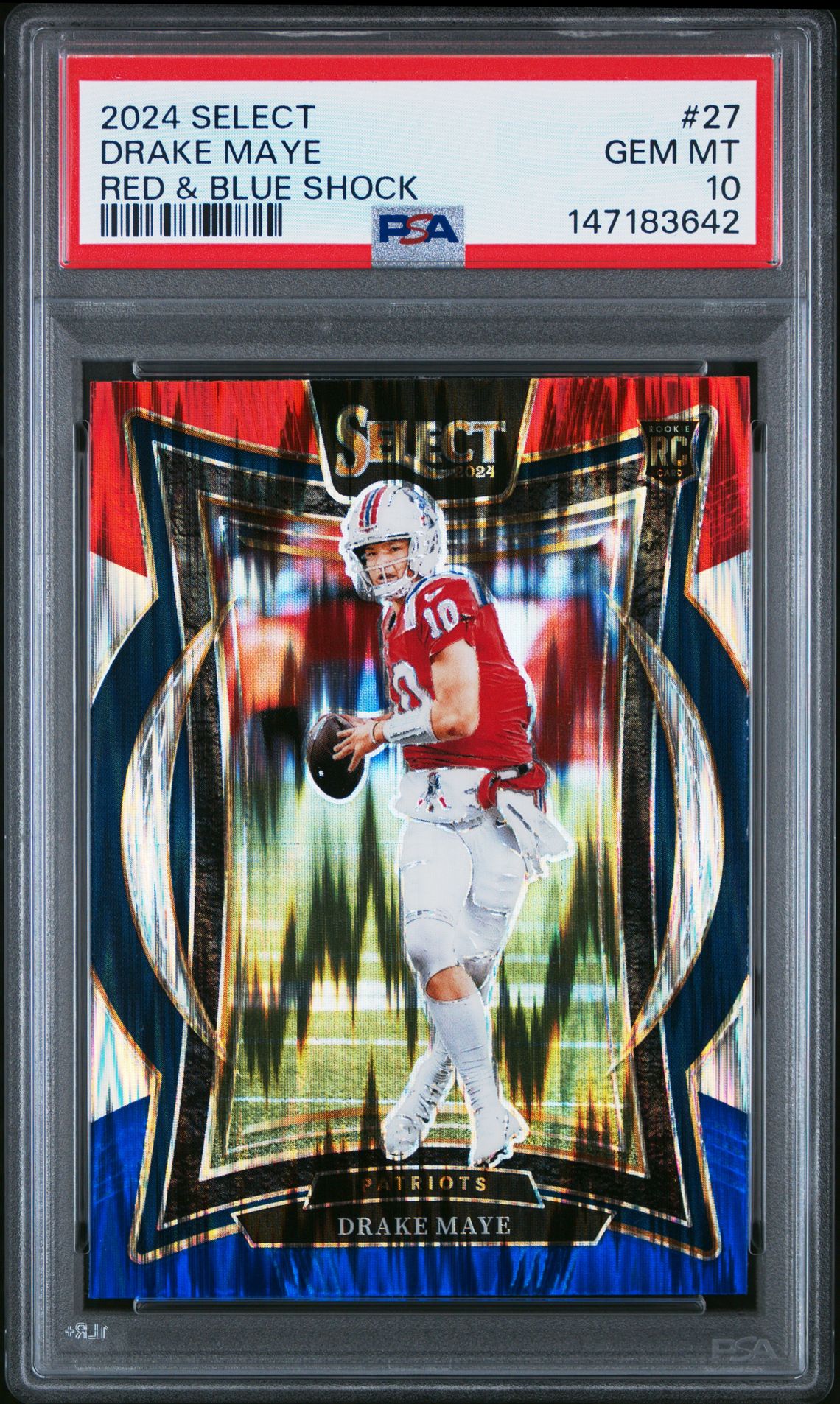 2024 Panini Select Drake Maye #27 (Red & Blue Shock) Gem Mt 10 front