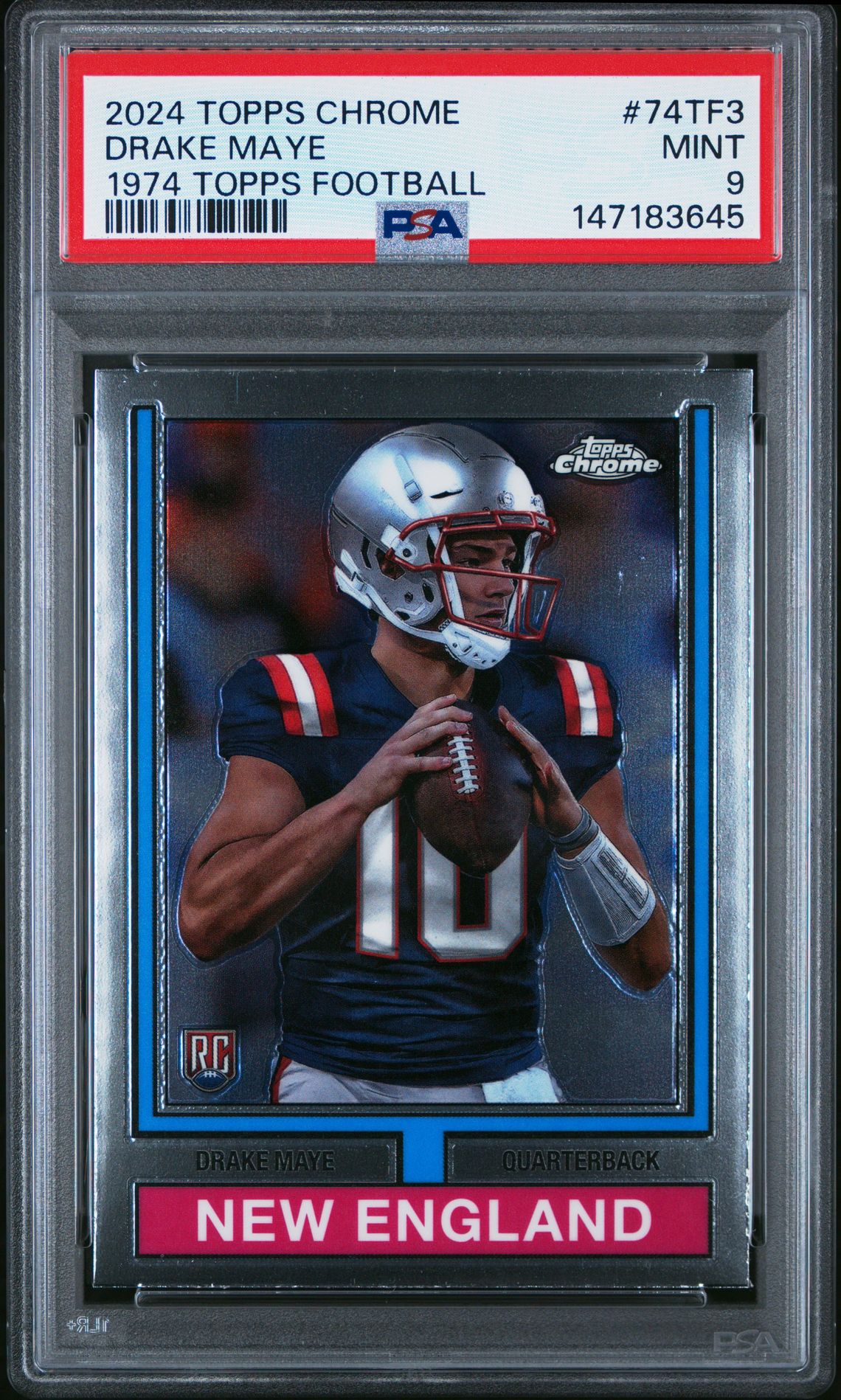 2024 Topps Chrome 1974 Topps Football Drake Maye #74Tf3 Mint 9 front