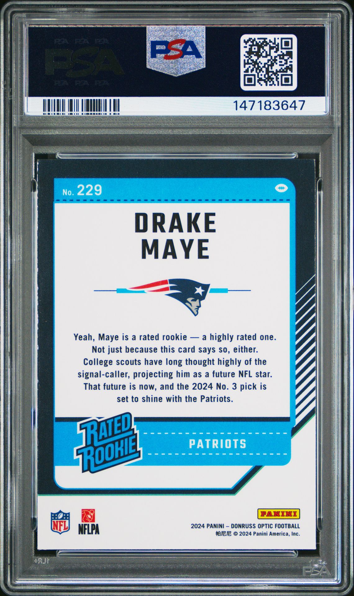 2024 Panini Donruss Optic Drake Maye #229 Mint 9 back