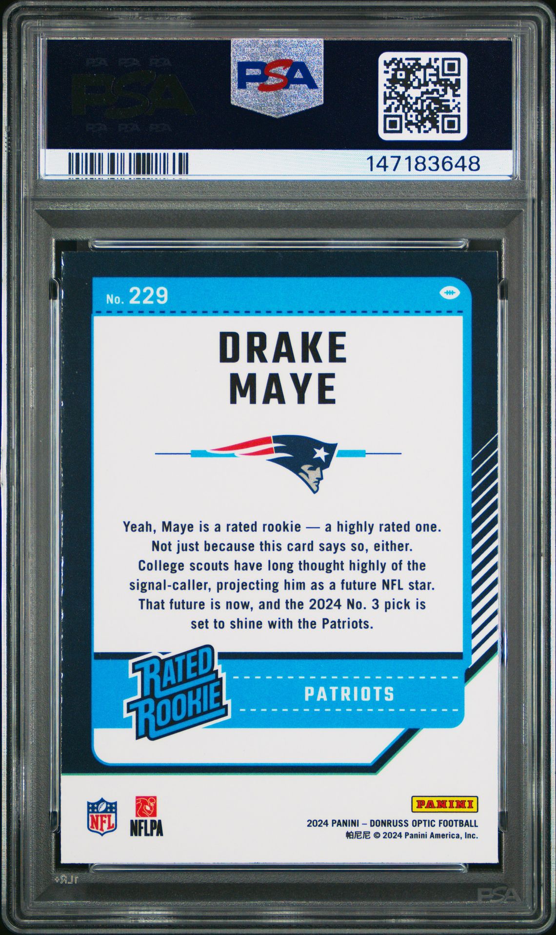 2024 Panini Donruss Optic Drake Maye #229 Mint 9 back