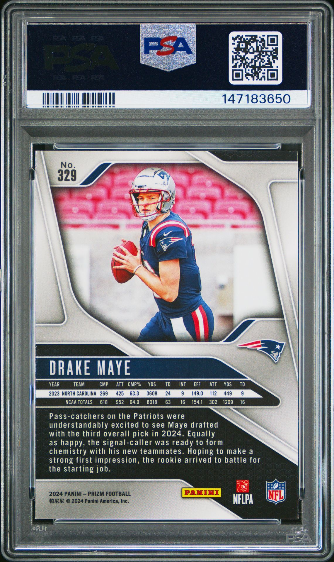 2024 Panini Prizm Drake Maye #329 Gem Mt 10 back