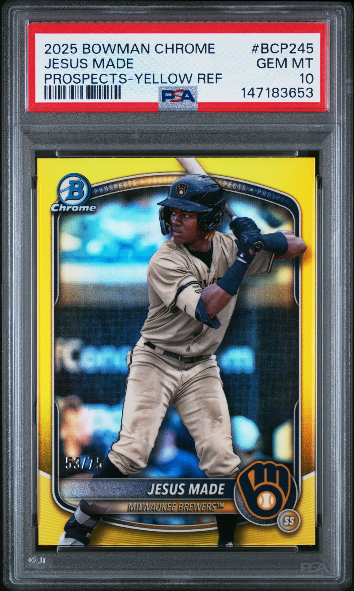 2025 Bowman Chrome Prospects Jesus Made #Bcp245 (Prospects-Yellow Ref) Gem Mt 10 front