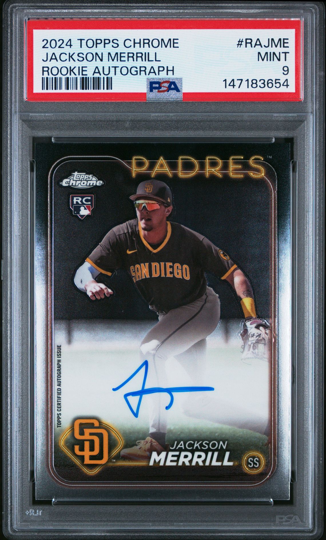 2024 Topps Chrome Rookie Autographs Jackson Merrill #Rajme Mint 9 front