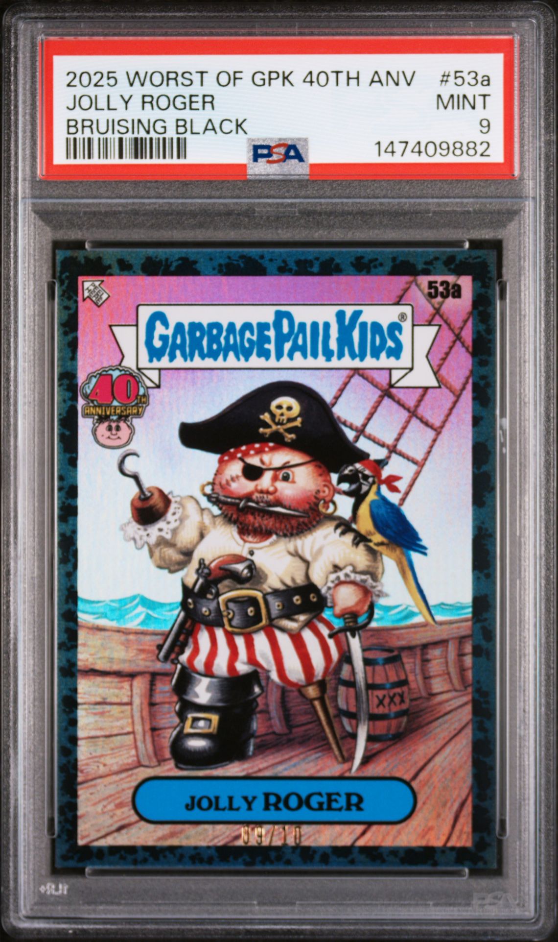2025 Topps WORST OF GARBAGE PAIL KIDS 40TH ANNIVERSARY BRUISING BLACK #53A Jolly Roger front