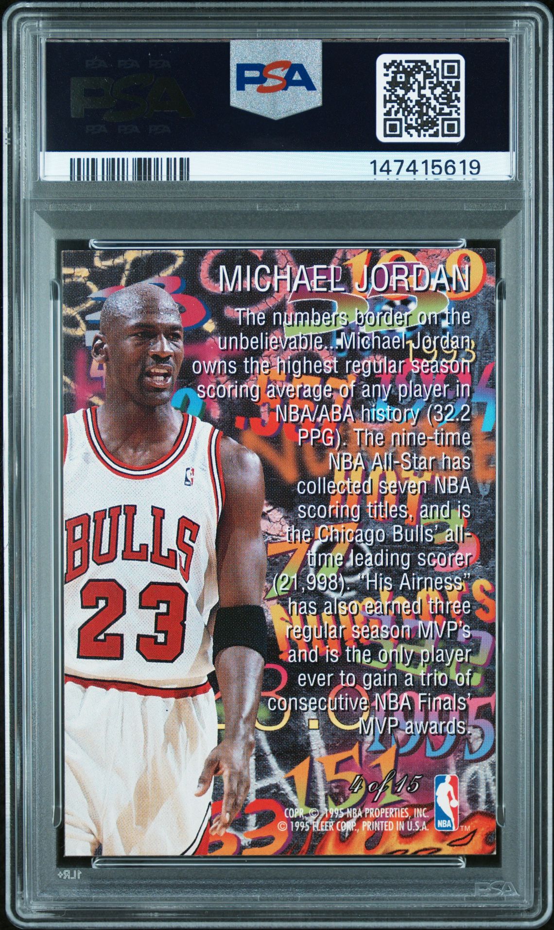 1995 Flair Hot Numbers Michael Jordan #4 Mint 9 back