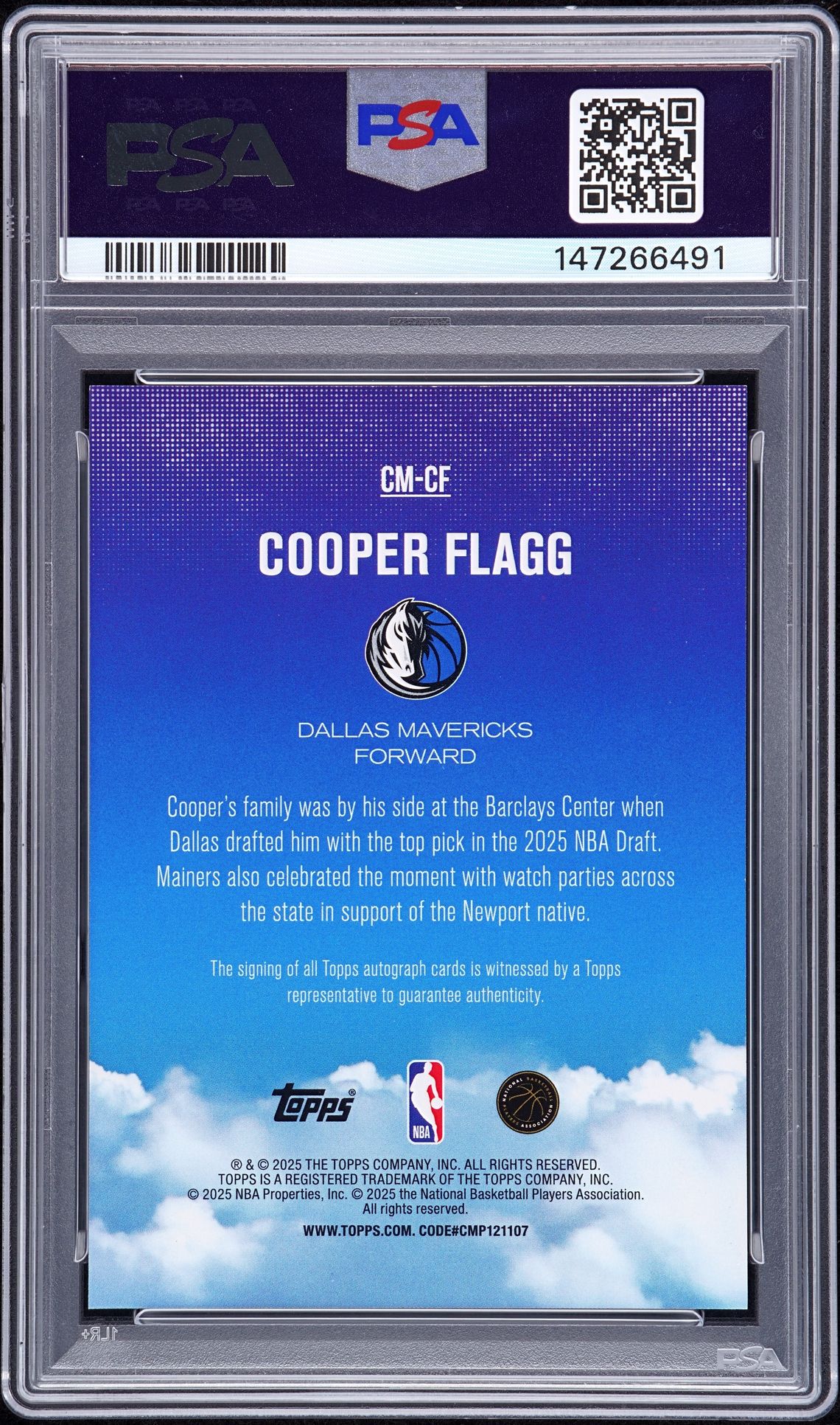 2025 Topps Contemporary Marks Cooper Flagg #Cm-Cf Gem Mt 10 back