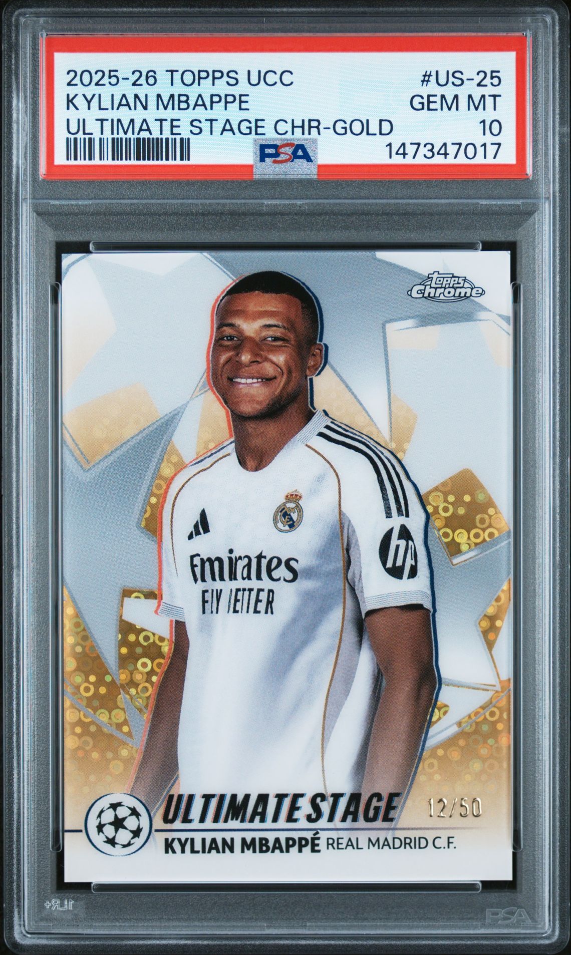 2025-2026 Topps TOPPS UEFA CLUB COMPETITIONS ULTIMATE STAGE CHROME GOLD #US-25 Kylian Mbappe front