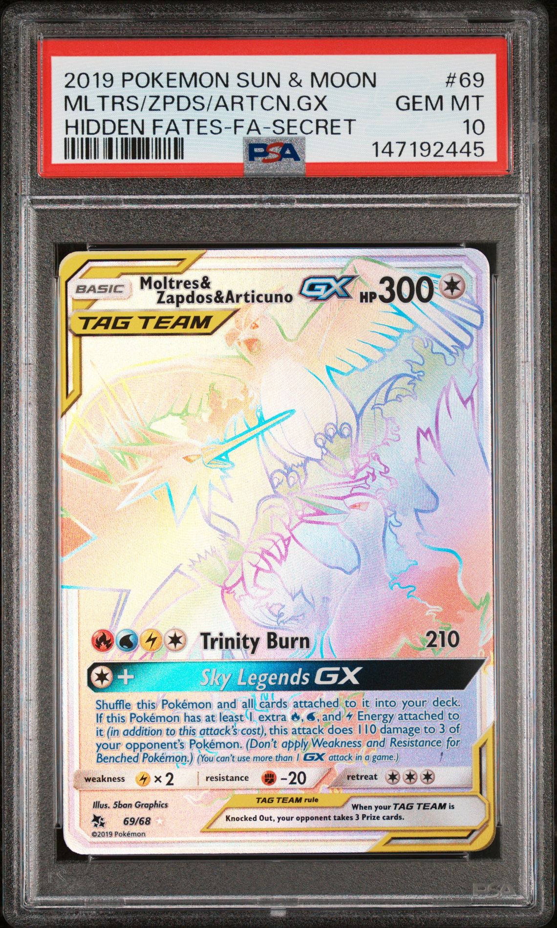 2019 Pokemon POKEMON SUN & MOON HIDDEN FATES GX #69 Mltrs/Zpds/Artcn.Gx front