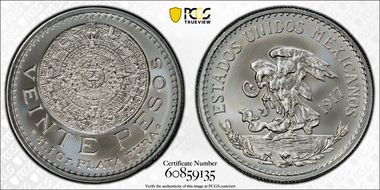 (2025)GR 1oz Rnd 1917 20 Peso Tribute Ag MS70