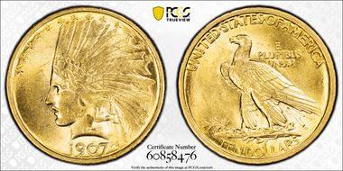 1907 $10 Indian MS62