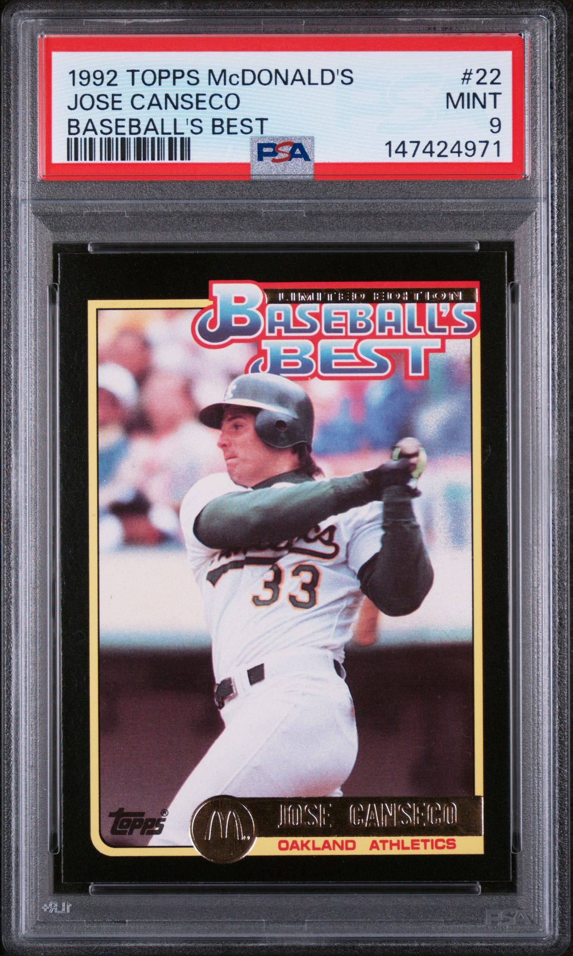 1992 Topps TOPPS MCDONALD'S BASEBALL'S BEST #22 Jose Canseco front