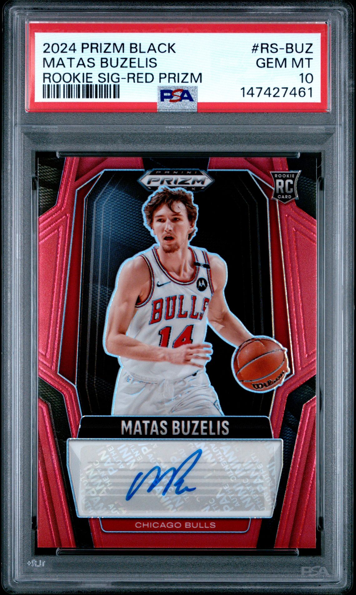 2024 Panini PANINI PRIZM BLACK ROOKIE SIGNATURES RED PRIZM #RS-BUZ Matas Buzelis front