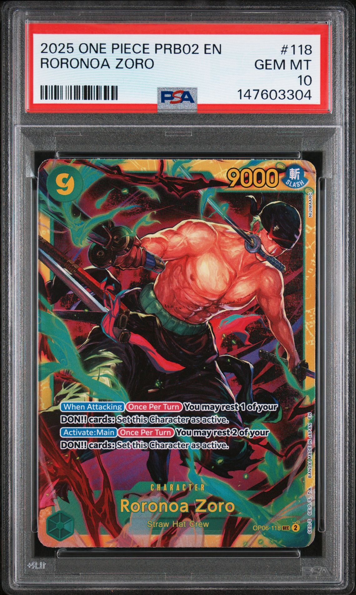 2025 One Piece ONE PIECE PRB02-PREMIUM BOOSTER -ONE PIECE CARD THE BEST- VOL.2 #118 Roronoa Zoro front