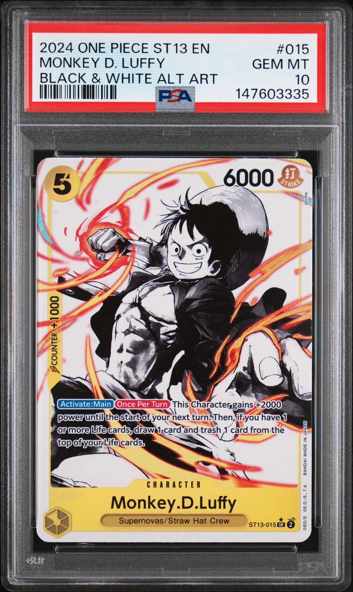 2024 One Piece ONE PIECE ULTRA DECK ST13-THE THREE BROTHERS BLACK & WHITE ALT ART #015 Monkey D. Luffy front