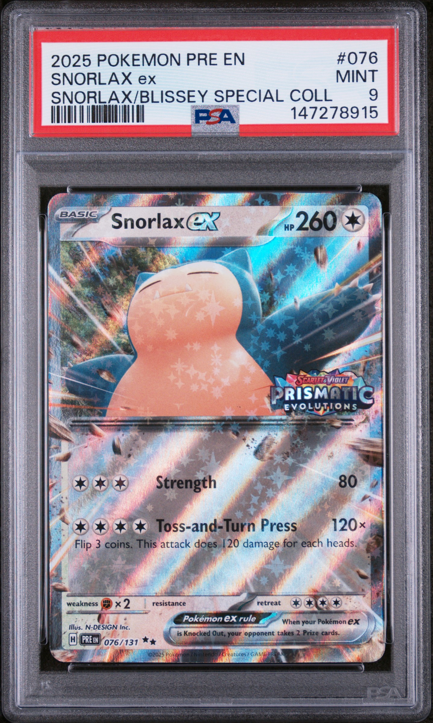 2025 #076 Snorlax EX PSA 9 Pre EN-Prismatic Evolutions