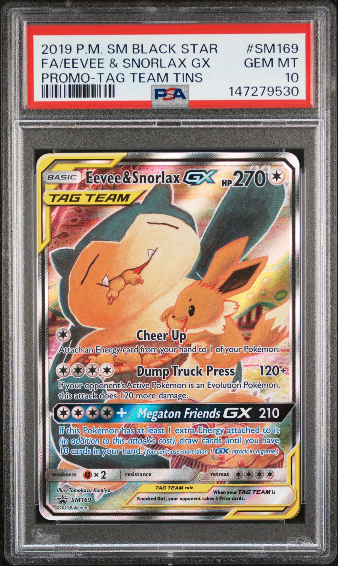 2019 Pokemon POKEMON SM BLACK STAR PROMO TAG TEAM TINS #SM169 Fa/Eevee & Snorlax Gx front