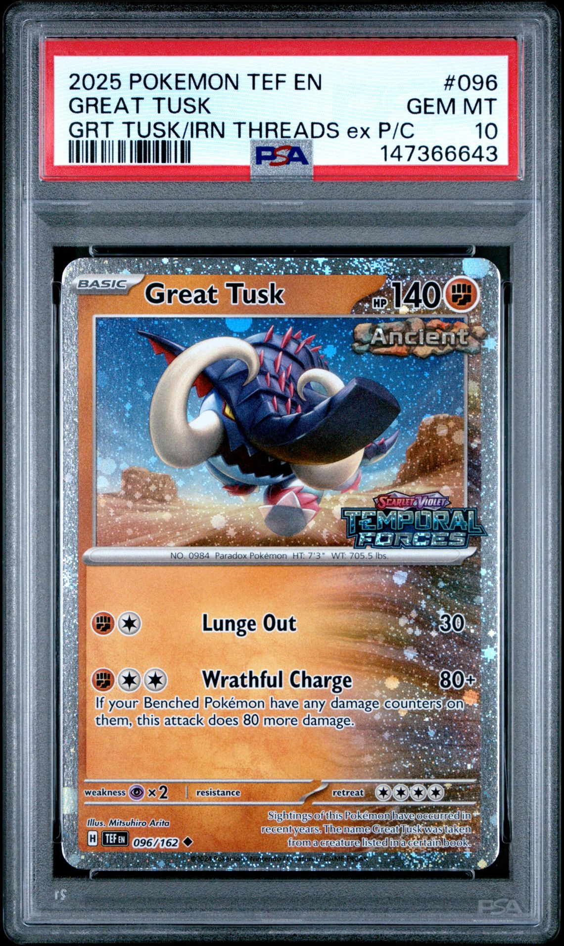 2025 Pokemon POKEMON TEF EN-TEMPORAL FORCES GRT TUSK/IRN THREADS EX P/C #096 Great Tusk front