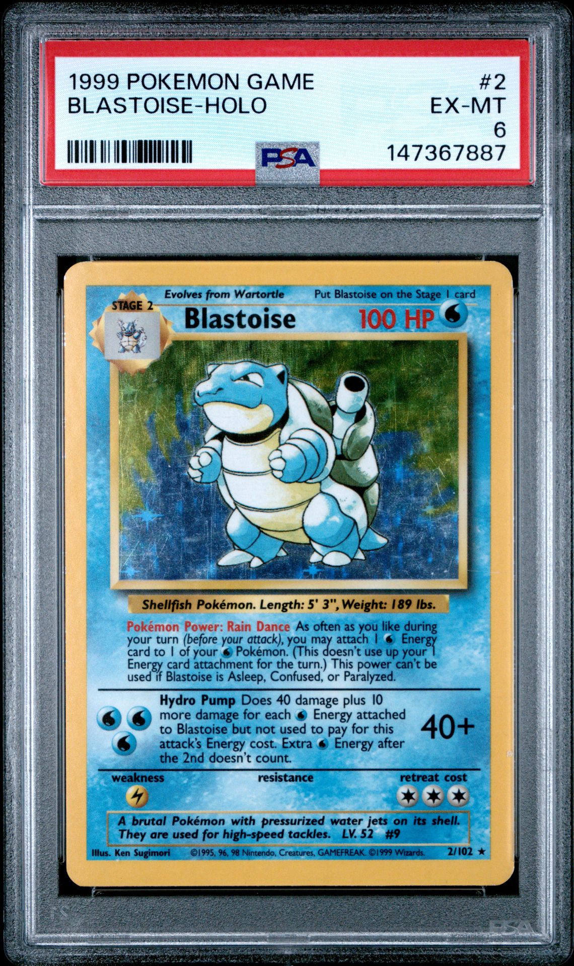 1999 Pokemon POKEMON GAME Holo #2 Blastoise-Holo front