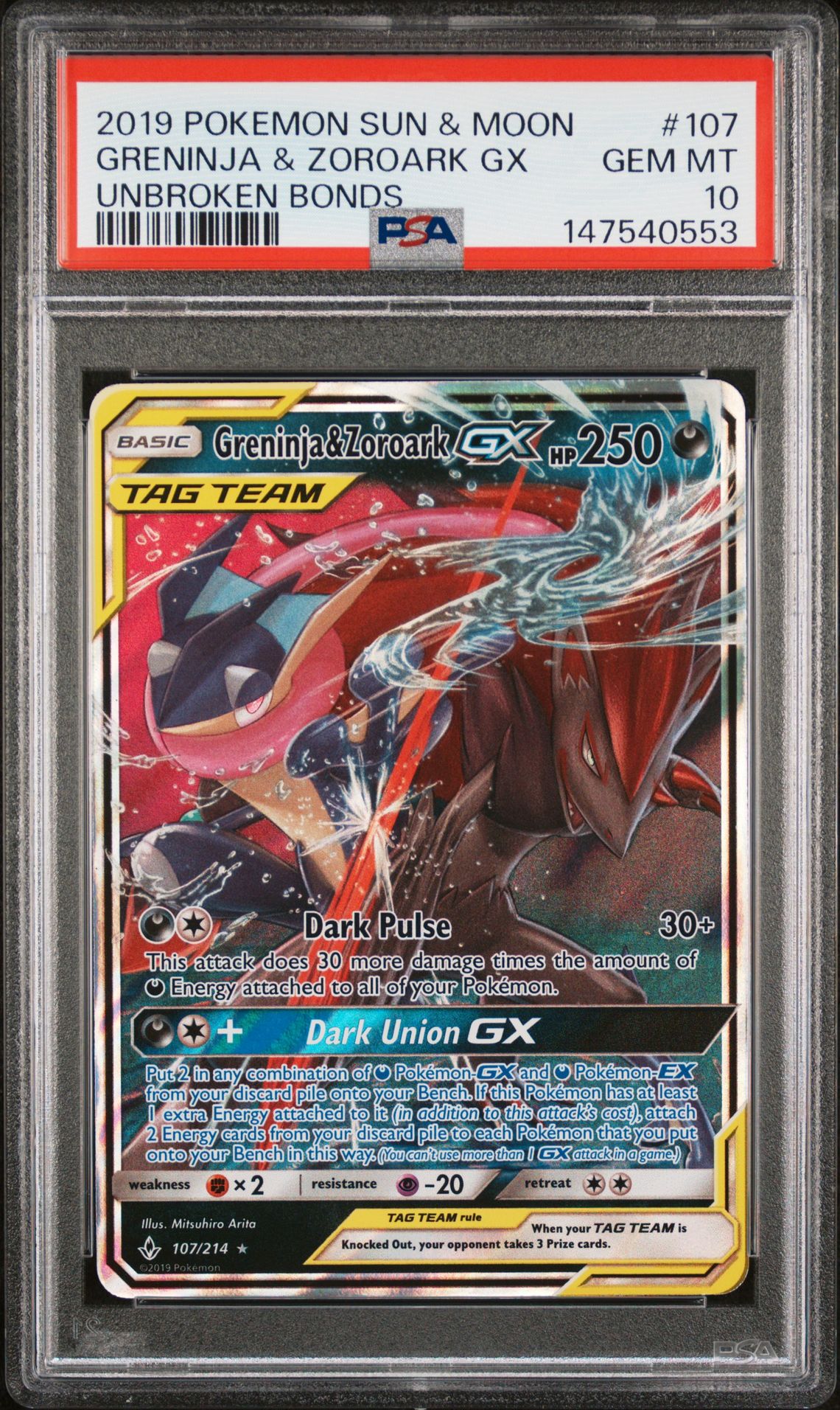 2019 Pokemon POKEMON SUN & MOON UNBROKEN BONDS #107 Greninja & Zoroark Gx front